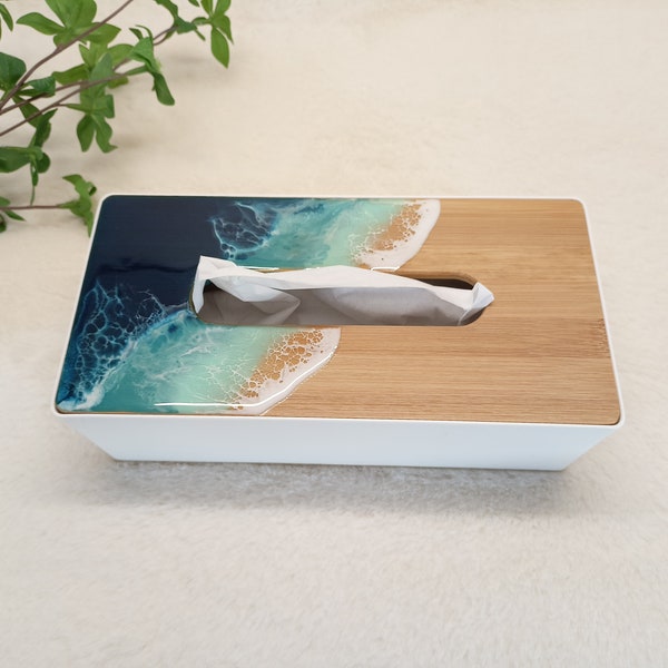 Tissue box ocean with epoxy resin