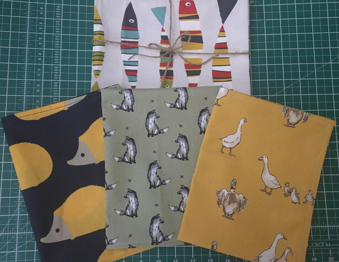 Set of 2 Cotton Linen Tea Towels Animal Ducks Foxes Hedgehogs Etsy UK
