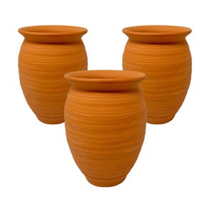 Set of 3 Mexican Clay Cups – 12 oz Cantaritos de Barro – Handmade Rustic Pottery Mugs for Aguas Frescas, Cafe de Olla, Decor, Gifts