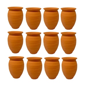 12 Cantaritos de Barro 32 oz – Mexican Clay Pot Mugs – Handmade Talavera Pottery Style Cups for Aguas Frescas