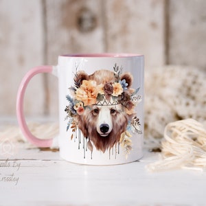 Floral Bear Mug: Personalized Boho Gift design 1