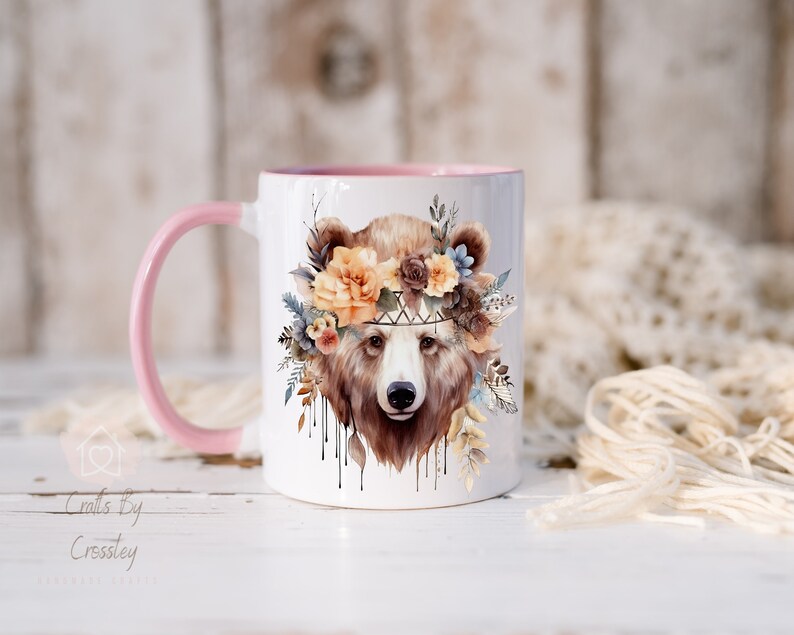 Floral Bear Mug: Personalized Boho Gift design 1