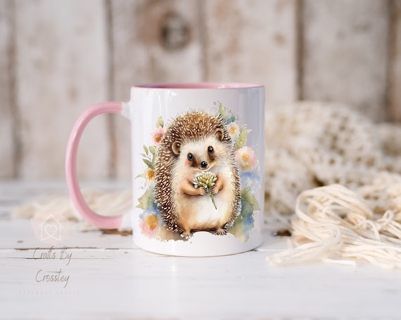 Hedgehog mug, floral mug, cute hedgehog, floral hedgehog, hedgehog gift, hedgehog owner gift  birthday gift, gift for friend, gift