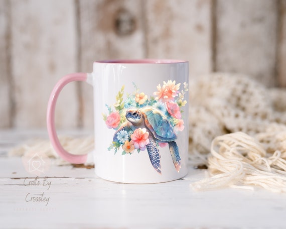 Sea Turtle Mug with Flowers: Turtle Lover Gift