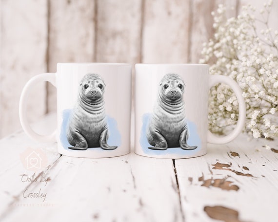 Seal mug, personalised mug, mug gift, seal gift, gift for her, gift for him, gift for friend, baby seal, cute seal mug, Cornwall seal