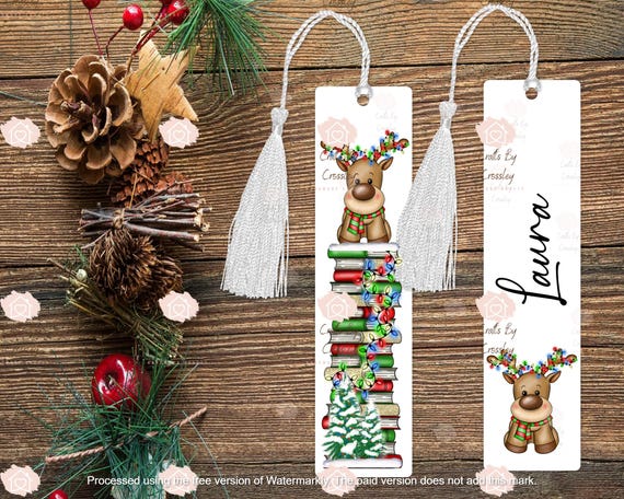 Christmas bookmark, personalised, stocking filler for readers, Christmas gift, reindeer Christmas bookmark, pink reindeer, readers gift