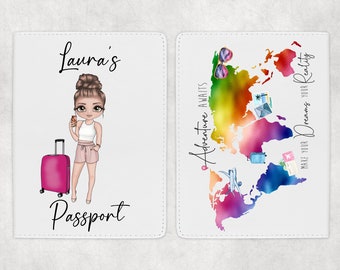 Personalised Passport Cover, Teen passport cover, Custom Faux Leather Passport Holder, luggage tag, travel set, Gift, Airport Holiday gift