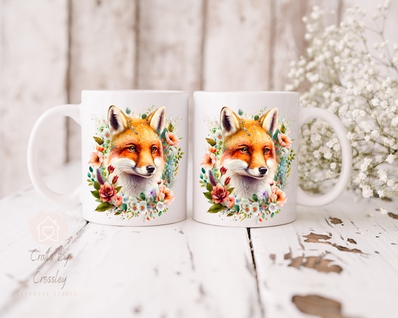 Floral Fox Mug & Coaster Set: Whimsical Fox Lover Gift