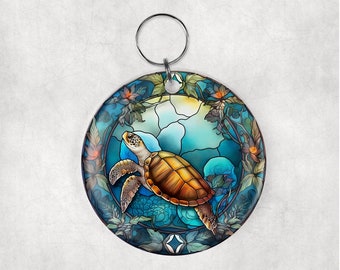 Sea turtle keyring, stained glass turtle keyring, keychain, gift for her, birthday gift, sea turtle gift, sea turtle gift for him