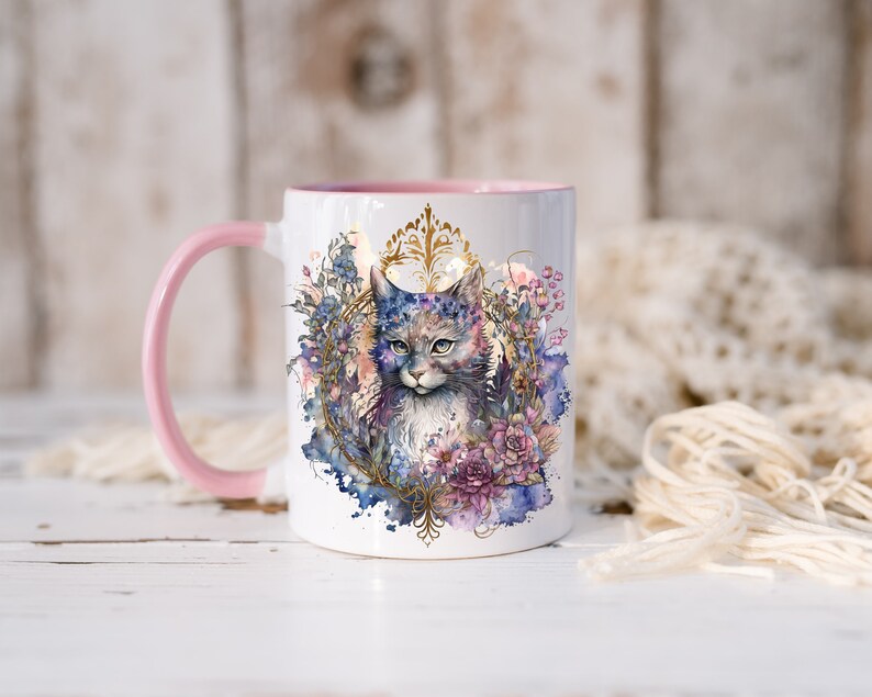 Floral Cat Mug & Coaster Set: Personalized Cat Lover Gift image 2