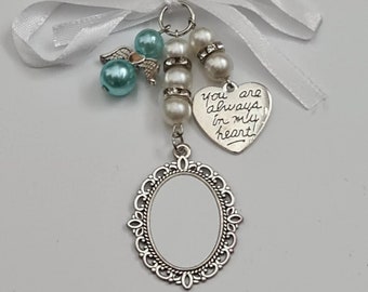 Bouquet Memory Photo Charm, memorial gift for bride or groom , Wedding Bouquet Memorial Charm, button hole, in memory, wedding flowers