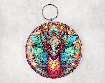 Dragon keyring, stained glass keyring, dragon stained glass keyring, fantasy, gift for him, birthday gift, dragon gift, dragon, gothic gift