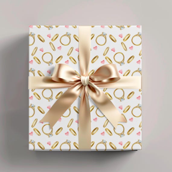 Engagement wrapping paper, hen do wrapping paper, silver rings wrapping, gold rings wrapping 3 A3 sheets