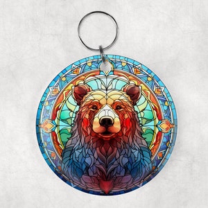 Grizzly Bear keyring, stained Bear keyring, Bear stained glass keyring, keychain, gift for her, birthday gift, bear gift, bear, gift for him
