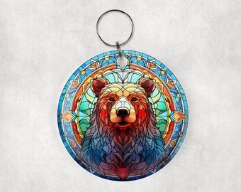 Grizzly Bear keyring, stained Bear keyring, Bear stained glass keyring, keychain, gift for her, birthday gift, bear gift, bear, gift for him