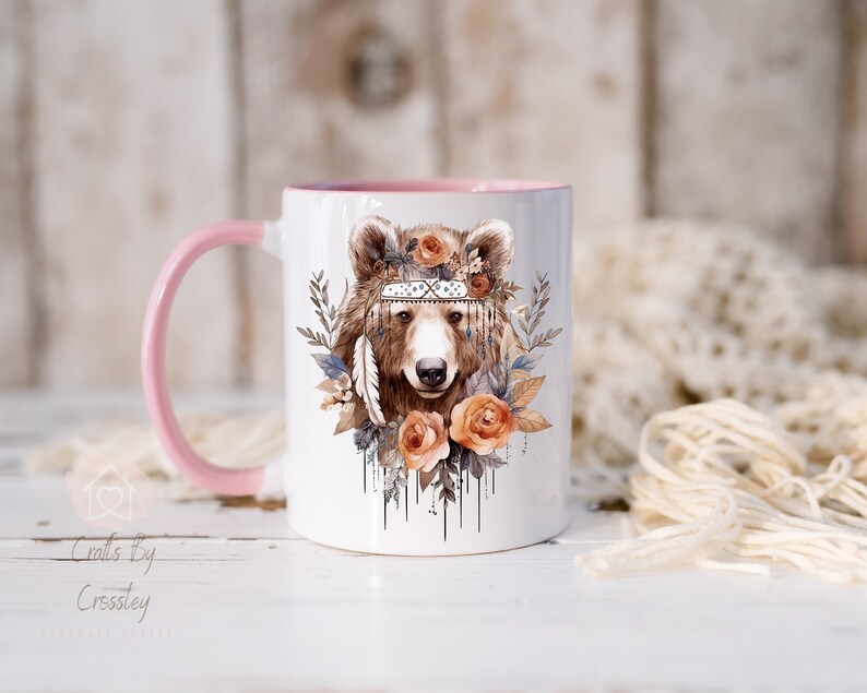 Floral Bear Mug: Personalized Boho Gift design 2