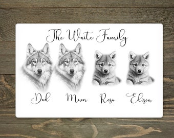 Personalised Wolf chopping board, Chopping board, family chopping board, wolf family chopping Christmas gift, wolf gift, family gift