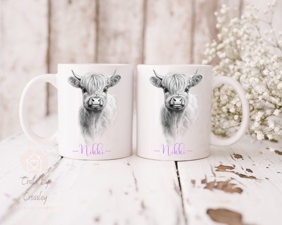 Sketched Farm Animals Mug: Highland Cow, Goat, Donkey, Lamb & Pig