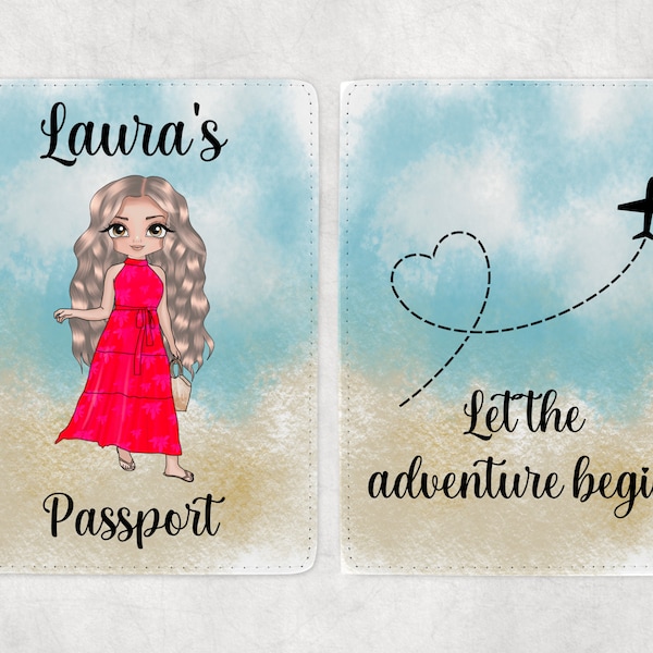 Personalised Passport Cover, Travel Woman, Custom Faux Leather Passport Holder, luggage tag, travel set, Gift, Airport Holiday gift