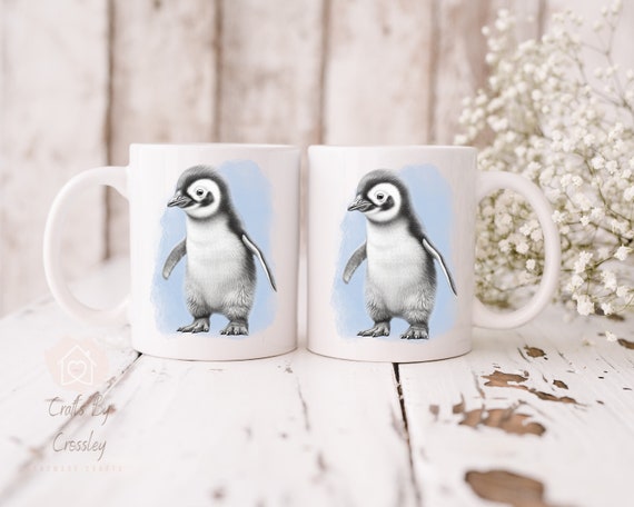 Personalized Penguin Mug: Sketched Baby Penguin, Custom Name