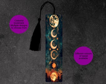 Celestial Moon Phases Metal Bookmark: Bookworm Gift