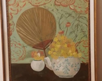 Peinture à l’huile de nature morte d’avant-garde sur toile.