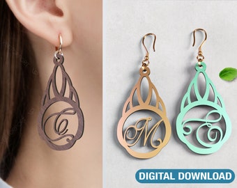 Boucles d'oreilles élégantes décoratives Alphabet artisanat bijoux pendentifs ensemble découpé au laser téléchargement numérique | SVG, DXF, IA |#041|