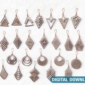 Elegant Geometric Earrings decorative Craft Jewelry Pendants Set laser cut Digital Download | SVG, DXF, AI |#047|