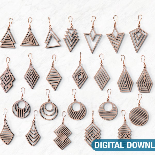 Elegantes aretes geométricos decorativos Craft Jewelry Pendants Set corte láser Descarga digital / SVG, DXF, AI /#047/