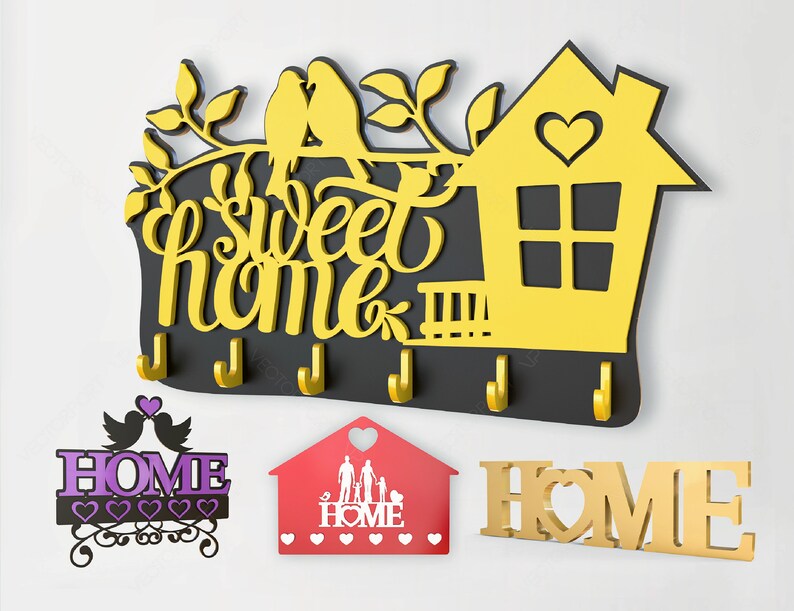 Laser Cut Key Holder Wall Mounted Decorative Hanger Love Birds Etsy