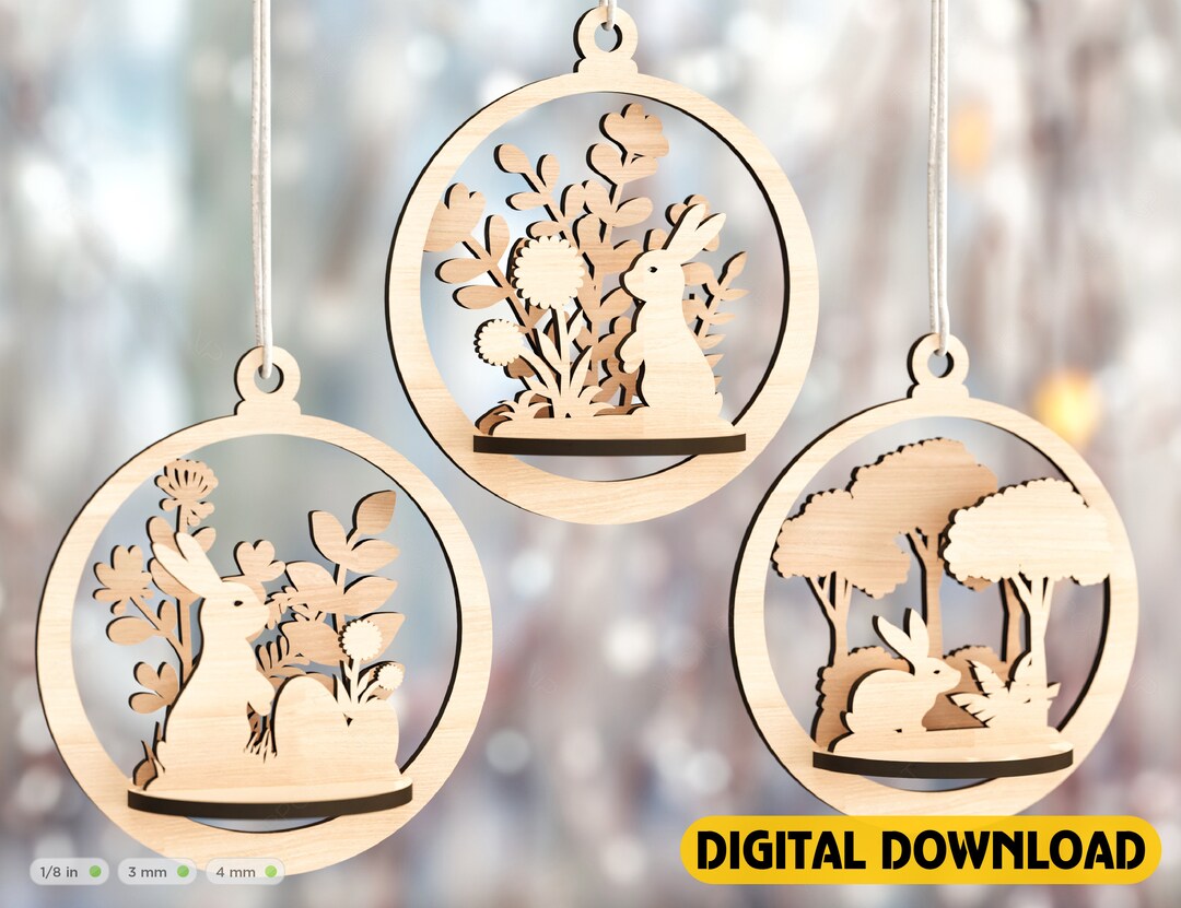 Bauble Wood 3D Laser Cut Easter Ornament Round Design Set Hanging Bunny bauble-wood-3d-laser-cut-easter-ornament-round-design-set-hanging-bunny