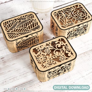 Dekorative Holzbox mit Blumen & Blätter Muster laser cut Schmucketui Hochzeit Geburtstagsbox Muttertag Geschenk Digital Download |#201|