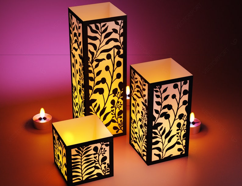 Papercut Floral Lantern Candle Holder SVG Laser Cut Lamp Tea Etsy
