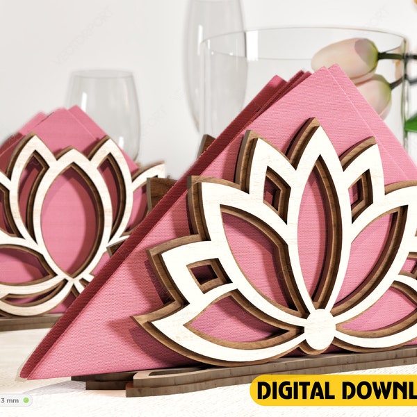 Lotus Flower Decorative Napkin Holder Laser Cut Heart Leaf Rose shape Tabletop wooden holder SVG Digital Download |#164|
