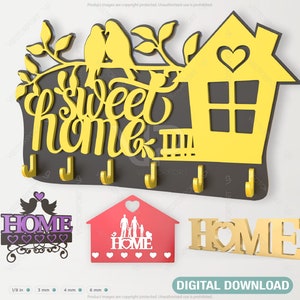 Laser Cut Key Holder Wall Mounted Decorative Hanger Love Birds Digital Download | SVG, DXF, AI |#013|