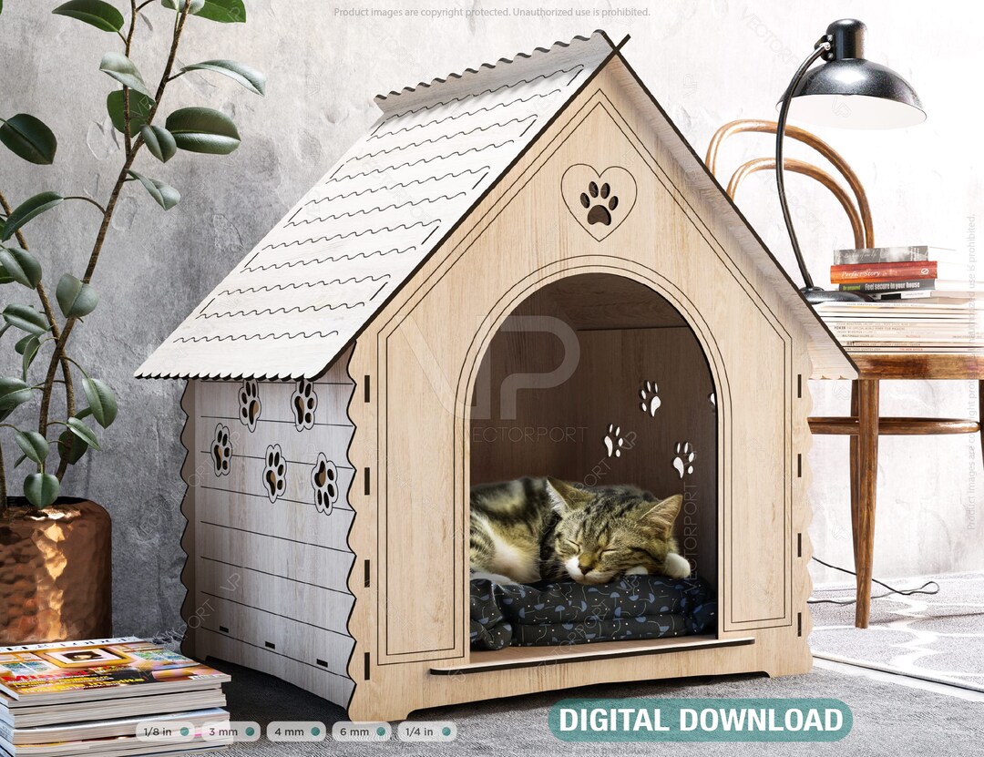 Cute Cat House Laser Cut Vector Plans Pet House SVG Files Instant