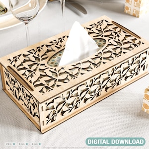 Decorative Laser Cut Tissue Box heart shape Tabletop wooden napkin cover Glowforge SVG Digital Download |#167|