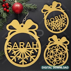 Nombre personalizado Adornos navideños Conjunto de adornos personalizados Decoraciones de árboles Artesanía Colgante corte láser Svg Descarga digital / SVG, DXF, AI /#093/