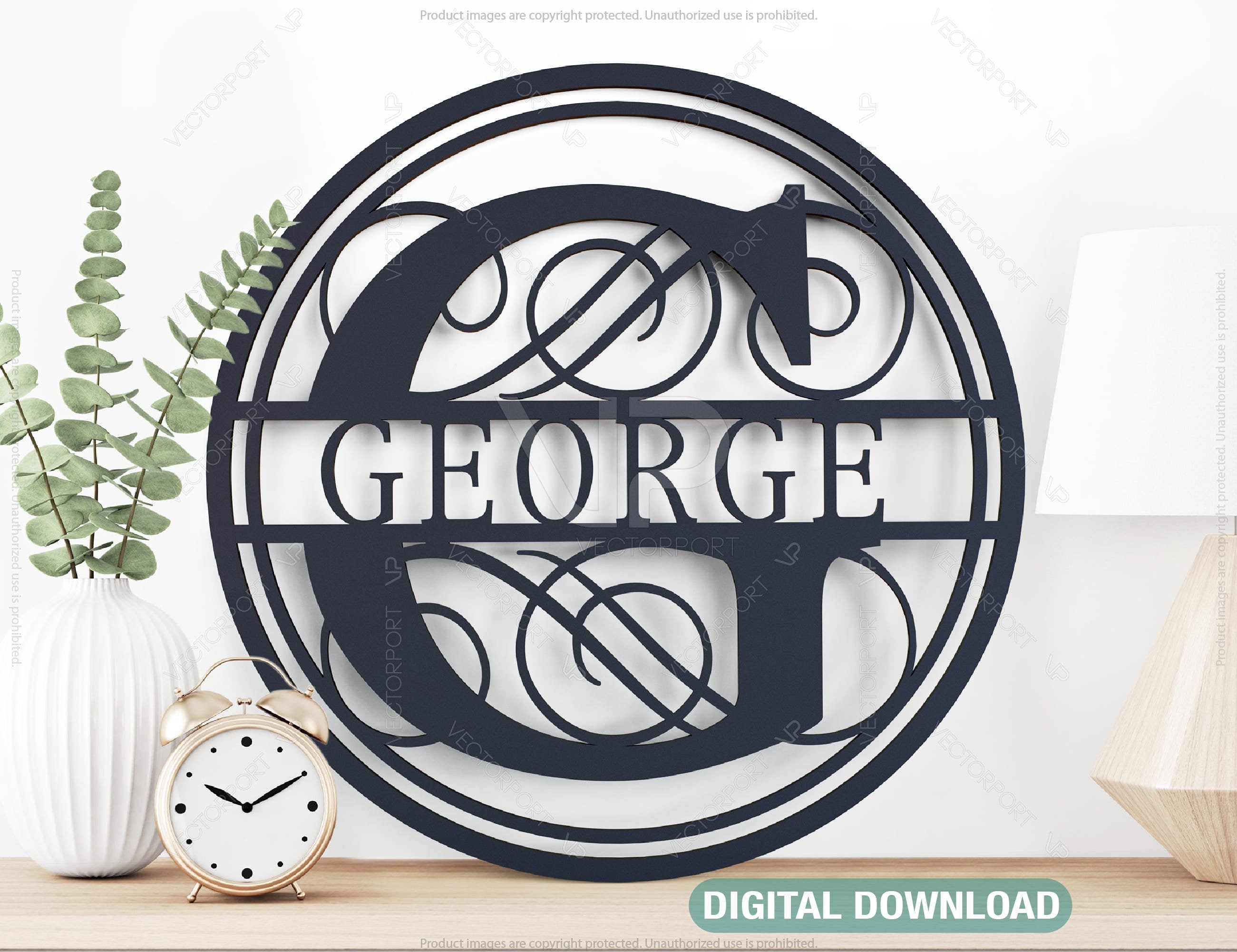 Round with Frame Split Monogram Sign Flowers Letters Digital Download | SVG, DXF, AI |#052|