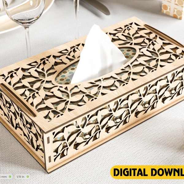 Decorative Laser Cut Tissue Box heart shape Tabletop wooden napkin cover Glowforge SVG Digital Download |#167|