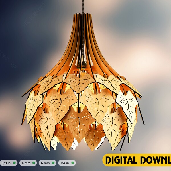 Feuilles de lierre Suspension lustre en bois abat-jour Modèle de lumière pendentif svg découpé au laser contreplaqué Téléchargement numérique | SVG, DXF, IA |#169|