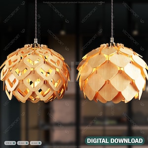 Scandinavian Pine Cone Hanging wooden chandelier lamp shade Pendant light template svg laser cut Digital Download | SVG, DXF, AI |#097|