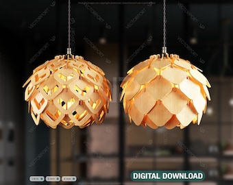 Scandinavian Pine Cone Hanging wooden chandelier lamp shade Pendant light template svg laser cut Digital Download | SVG, DXF, AI |#097|