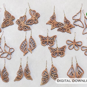 Butterfly Earrings 12 different styles svg dxf Glowforge Pendants laser cut Digital Download Digital Download | SVG, DXF, AI |#070|
