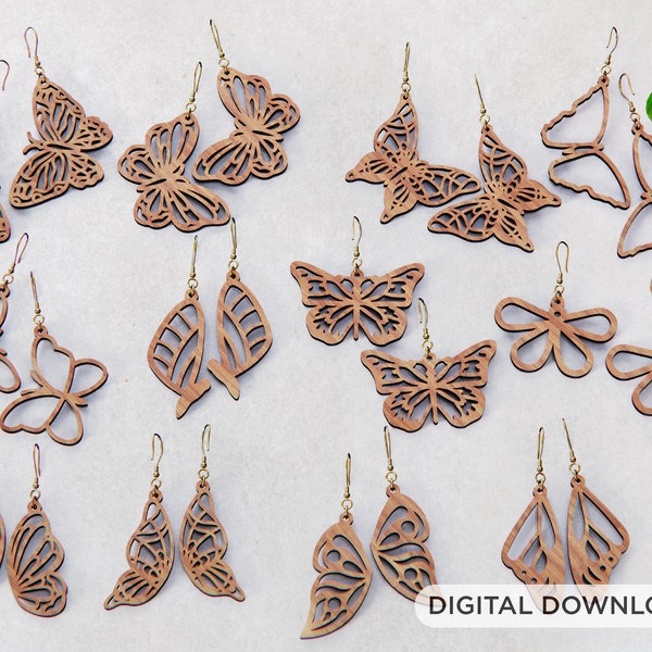 Boucles d'oreilles papillon 12 styles différents svg dxf Glowforge Pendentifs découpés au laser Téléchargement numérique Téléchargement numérique | SVG, DXF, IA |#070|