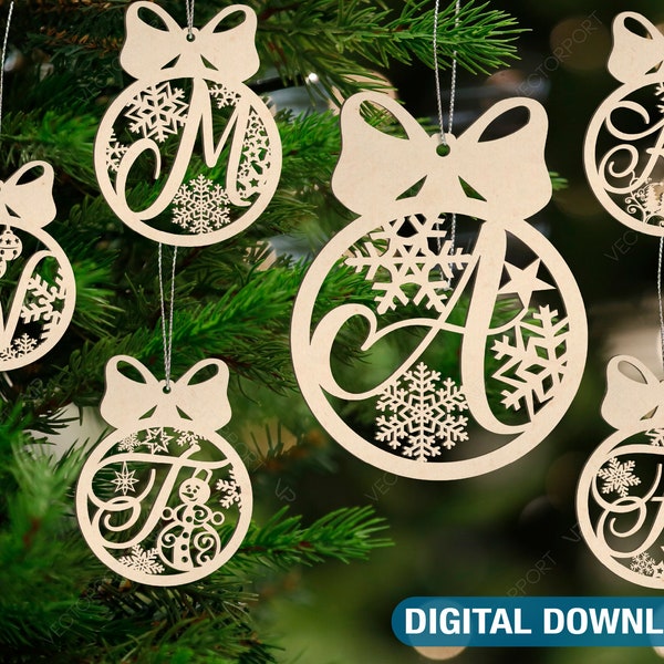 Christmas balls Tree Decorations Alphabet letters Hanging Bauble Paper Digital Download | SVG, DXF, AI |#008|