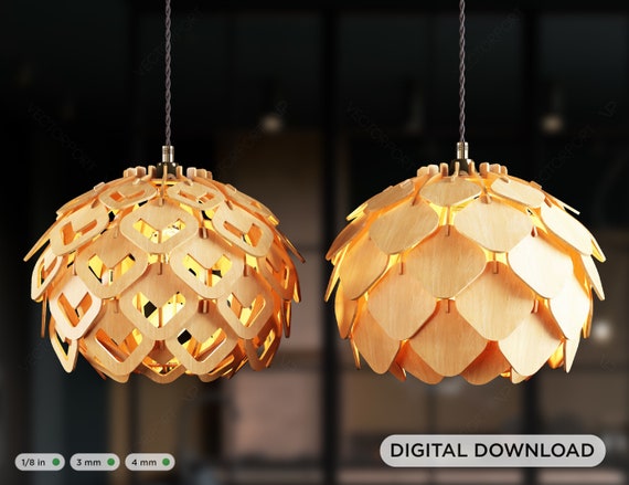 Laser cut lamp template, Laser Cut Pinecone Lamp shade