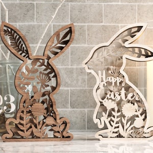 Easter Laser Cut Files Bunny SVG Layered Bundle, Floral Rabbit ...