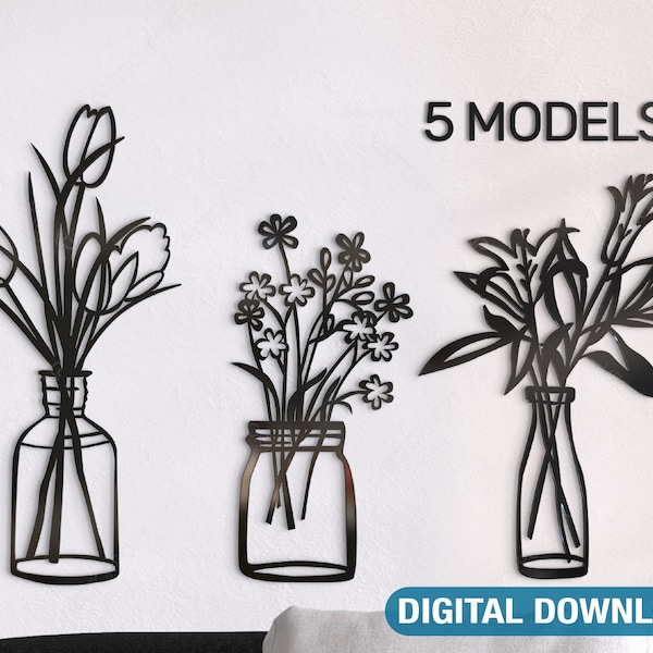 Pianta da parete Decor metallo vaso di fiori taglio laser download digitale / SVG, DXF, AI /#027/