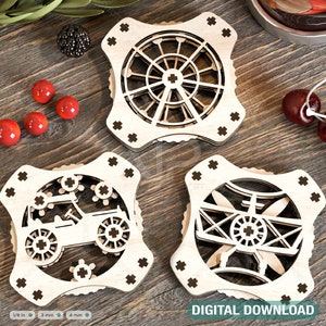 Coaster Mechanical Laser Cut Plane Car Carousel Tea Coffee Cup Mat Pad Placemat Tableware Digital Download |#206|